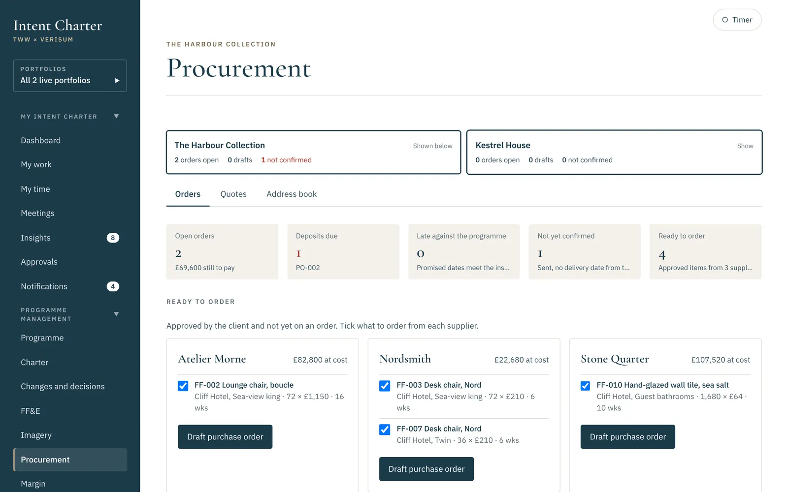 Procurement across orders, quotes and deliveries.